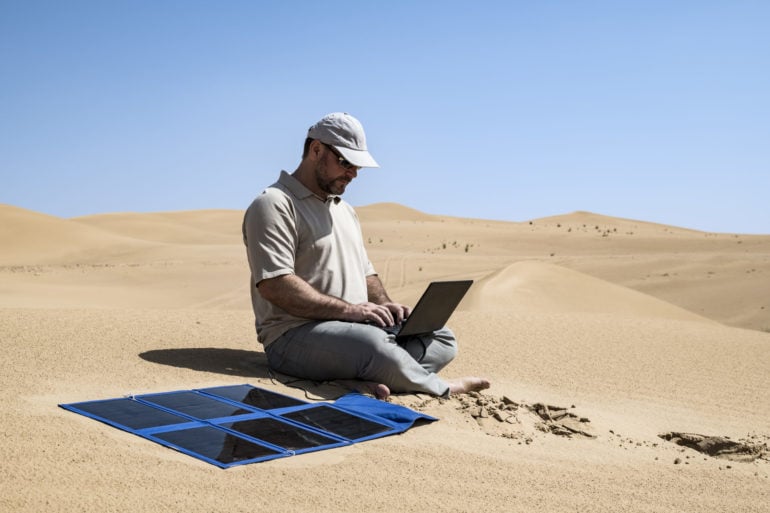 solar power, desert, laptop, remote