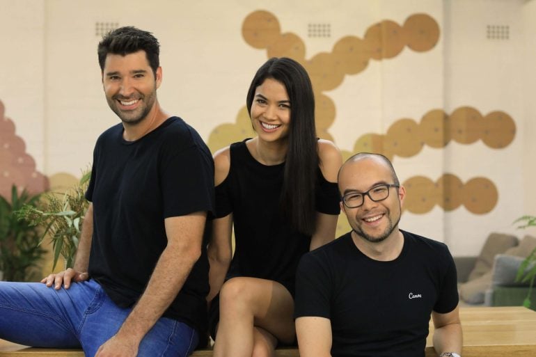 Canva cofounders Cliff Obrecht, Melanie Perkins and Cameron Adams. Photo: supplied