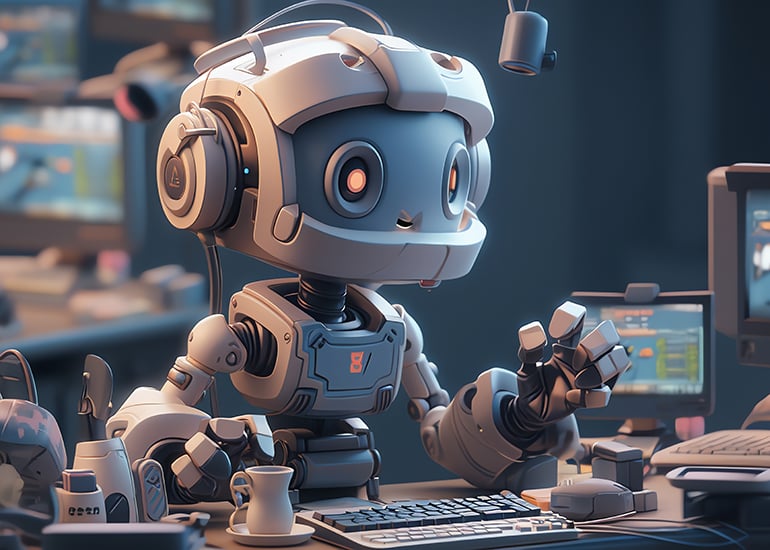 Robot working on computer
