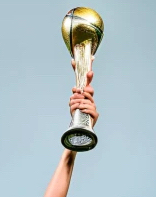A close up of the AFR's Sam Kerr AI-generated photo with her "holding" the trophy in one hand