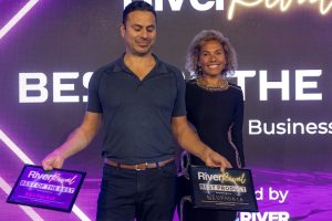 Neuphoria founder Henry Boulton with ACS River City Labs Pauline Fetaui at the 2023 River Rival pitch comp.