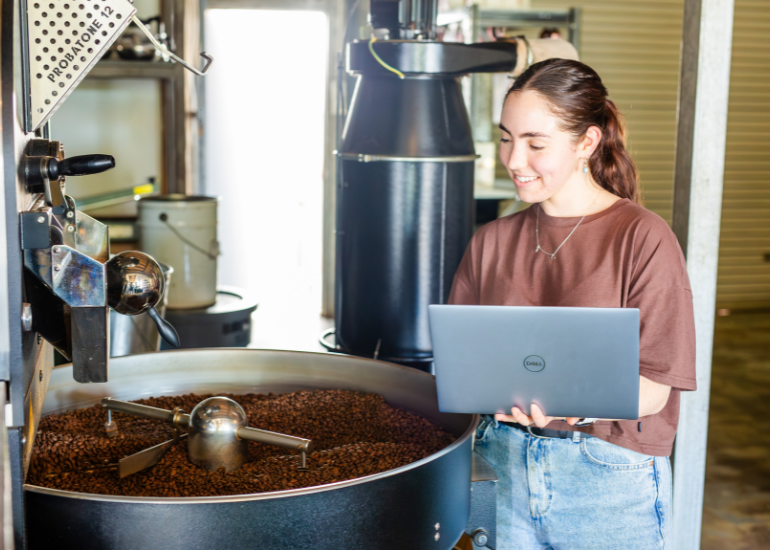 Grouch & Co uses Dell Technologies laptops to help roast their coffee. Image: Supplied.