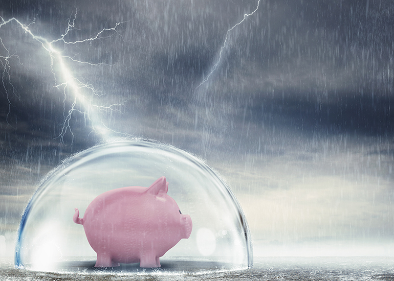 Piggy bank in stormy weather