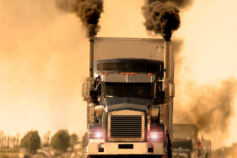 smoking truck carbon pollution
